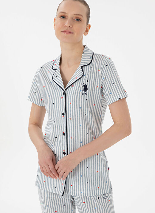 U.S. Polo Assn. Lacivert Kadın Standart Pijama Takımı PATLI KISA KOL UZUN 3