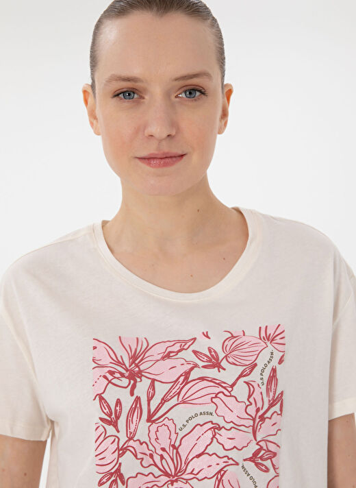 U.S. Polo Assn. Ekru Kadın Comfort Fit T-Shirt SRETA 2