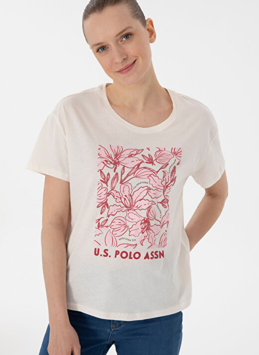 U.S. Polo Assn. Ekru Kadın Comfort Fit T-Shirt SRETA 3