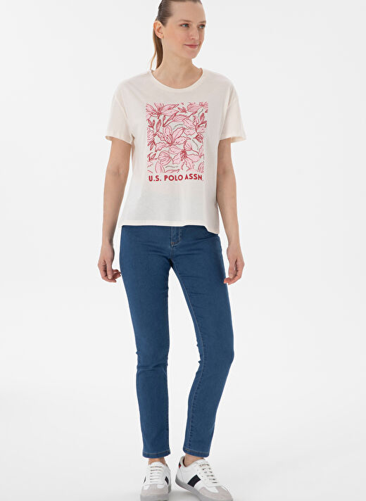 U.S. Polo Assn. Ekru Kadın Comfort Fit T-Shirt SRETA 4