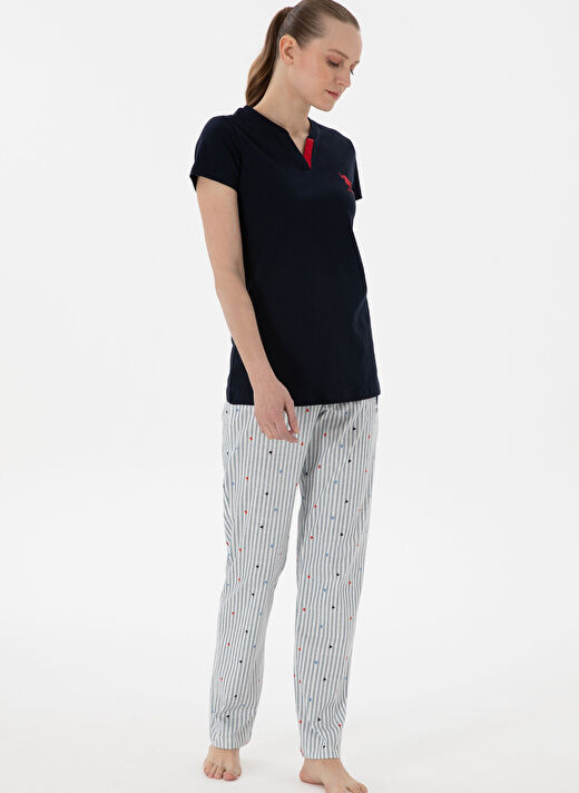 U.S. Polo Assn. Lacivert Kadın Standart Pijama Takımı KISA KOL UZUN TAKIM 1