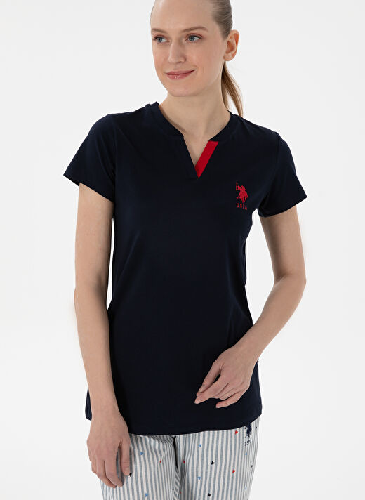 U.S. Polo Assn. Lacivert Kadın Standart Pijama Takımı KISA KOL UZUN TAKIM 3