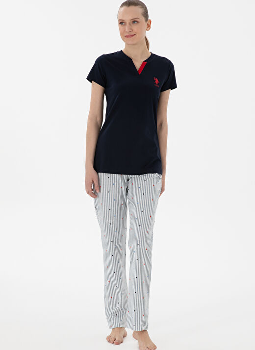 U.S. Polo Assn. Lacivert Kadın Standart Pijama Takımı KISA KOL UZUN TAKIM 4