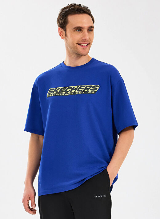 Skechers Mavi Erkek Oversize T-Shirt S2510156-403 M Heavyweight Graphic 2