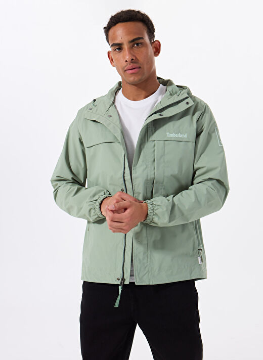 Timberland BENTON Waterproof Shell Jacket Yeşil Dik Yaka Normal Kalıp Erkek Yağmurluk 1