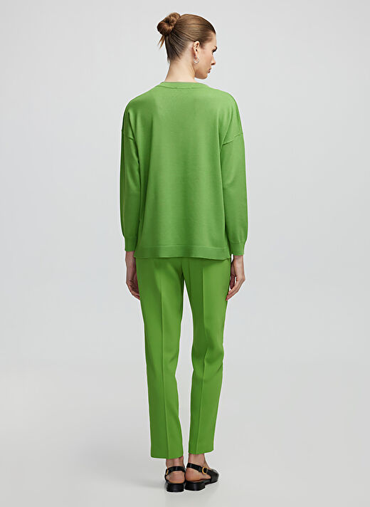 İpekyol Yeşil Kadın V Regular Fit Düz Kazak IS1250050085 4