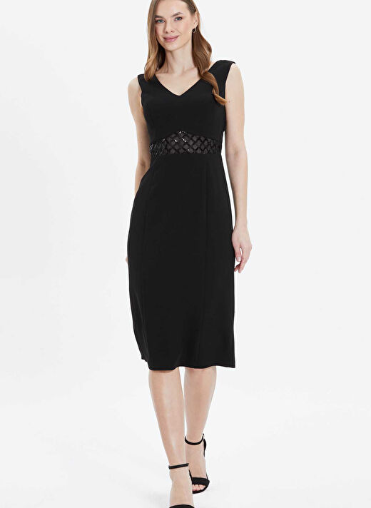 Siyah Kadın V Payetli Elbise 25YSL7584 3