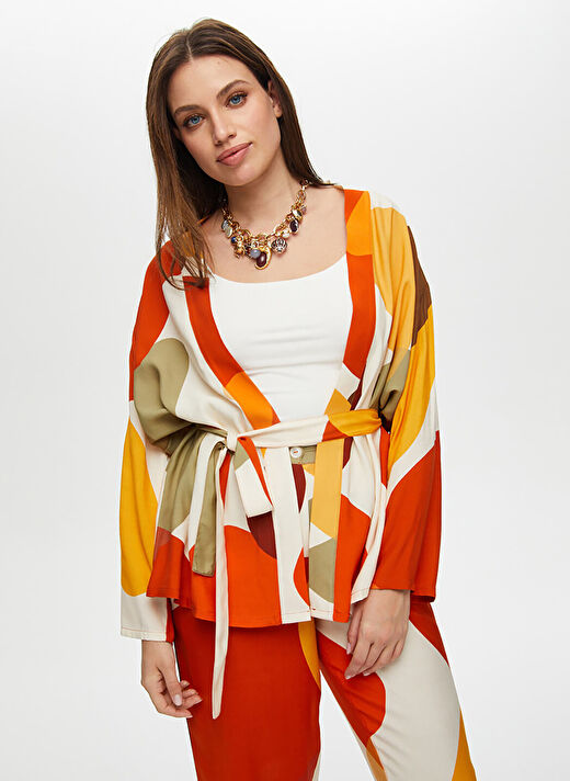 Faik Sönmez Çok Renkli Kadın Balıkçı Standart Kimono US25KMN001 2