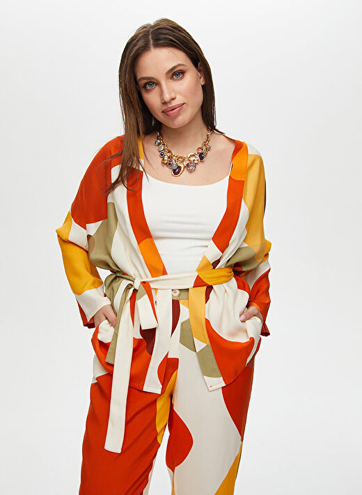 Faik Sönmez Çok Renkli Kadın Balıkçı Standart Kimono US25KMN001 3