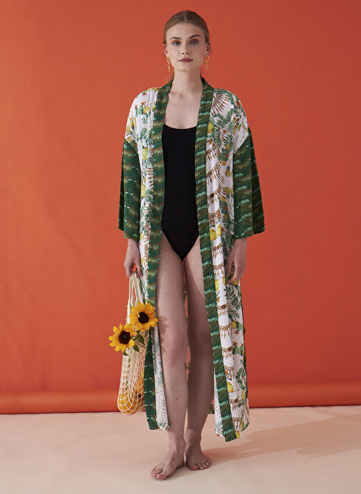 Lisa Lina Sarı Kadın V Oversize Kimono LLBW0016 3