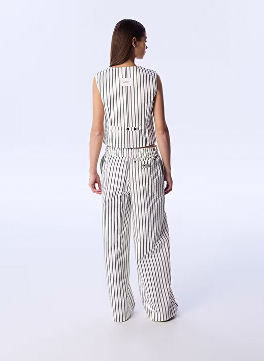 Twist Ekru Kadın Slim Fit Çizgili Yelek TS1250007034 3