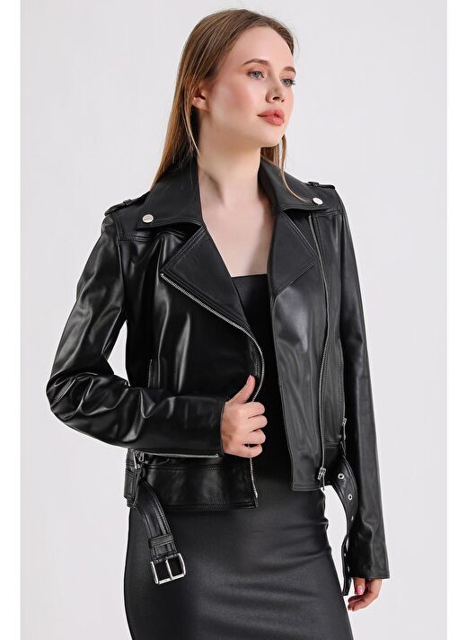 Milenni Kadın Deri Biker Ceket 1