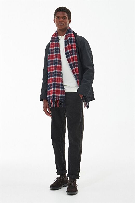Barbour Unisex Tartan Yün Atkı (%100 Lambswool) RE75 Cranberry Tartan 3
