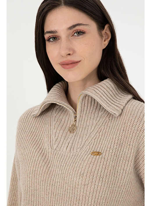 U.S. Polo Assn. Kadın Krem Melanj Kazak /triko 50297086-VR159 2