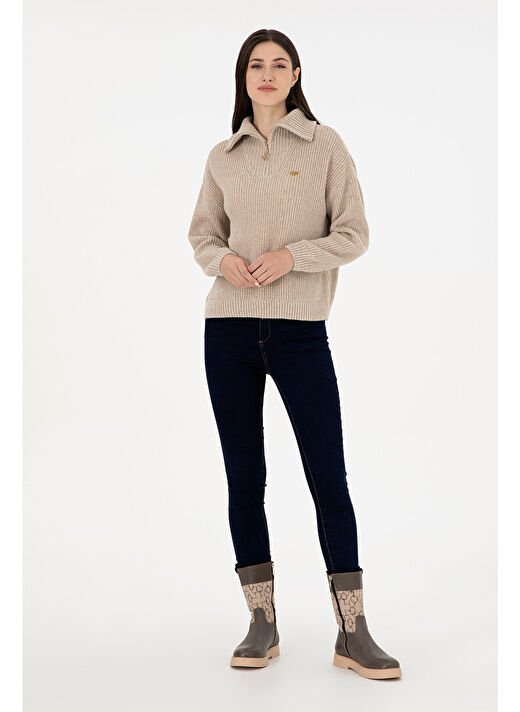 U.S. Polo Assn. Kadın Krem Melanj Kazak /triko 50297086-VR159 4