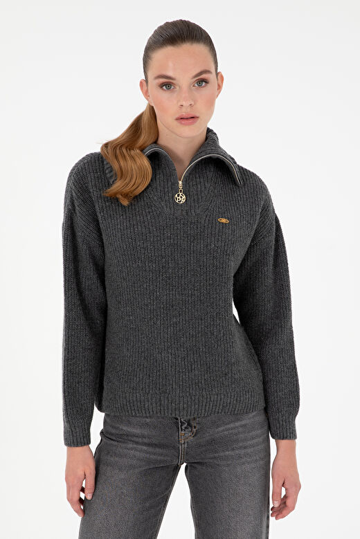 U.S. Polo Assn. Kadın Antrasit Melanj Kazak /triko 50297086-VR081 1