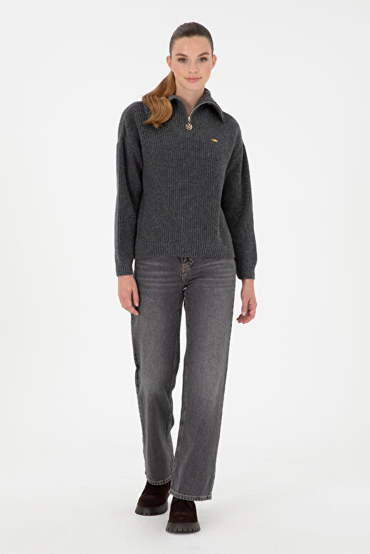 U.S. Polo Assn. Kadın Antrasit Melanj Kazak /triko 50297086-VR081 4