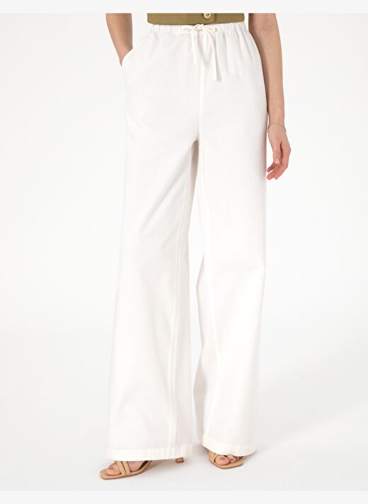 Beyaz Yüksek Bel Loose Fit Pantolon 2