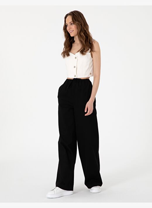 Siyah Yüksek Bel Loose Fit Pantolon 3