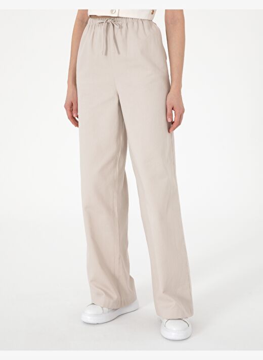 Bej Yüksek Bel Loose Fit Pantolon 2