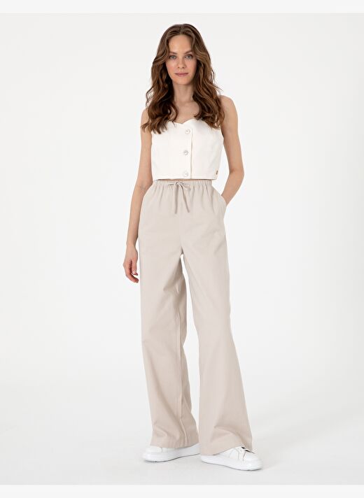 Bej Yüksek Bel Loose Fit Pantolon 3