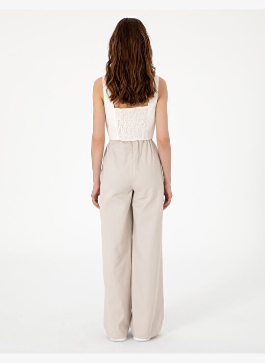 Bej Yüksek Bel Loose Fit Pantolon 4