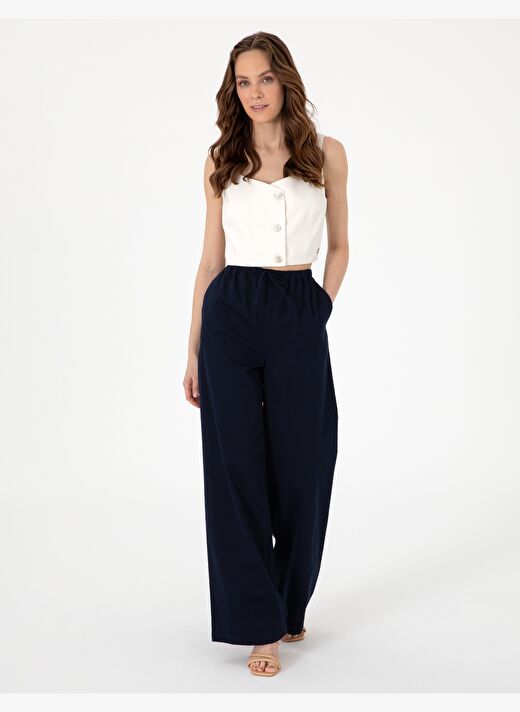Lacivert Yüksek Bel Loose Fit Pantolon 3