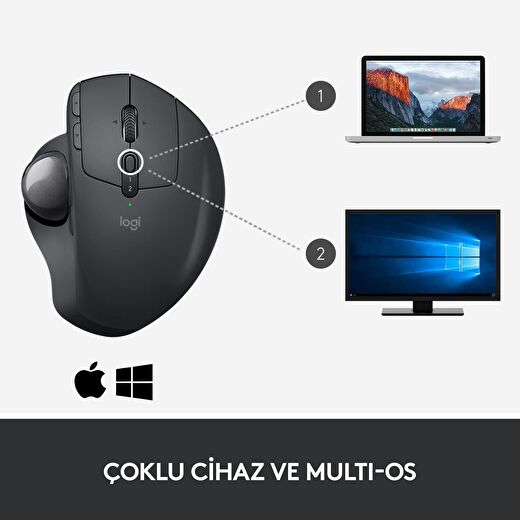 Logitech MX Ergo Kablosuz Konforlu Trackball Mouse - Siyah 2