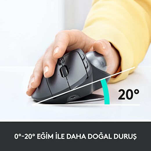 Logitech MX Ergo Kablosuz Konforlu Trackball Mouse - Siyah 3