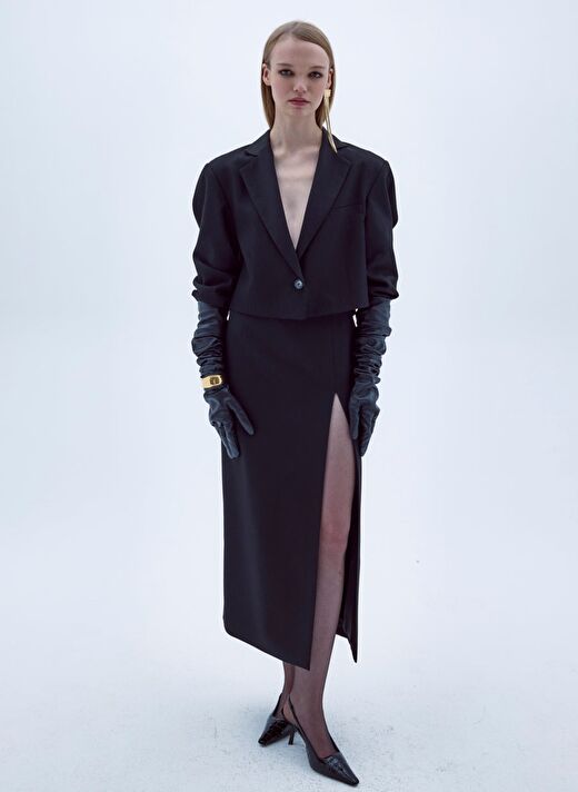 Boxy Cropped Ceket Siyah 3