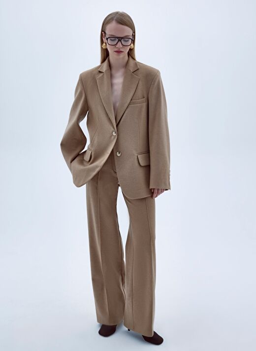 Boxy Yün Blazer Açık Kahverengi 1