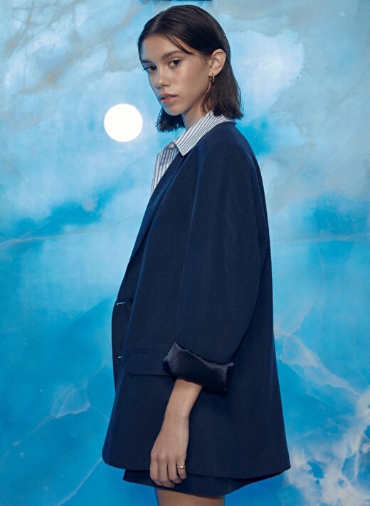 Boxy Oversize Blazer Lacivert 4
