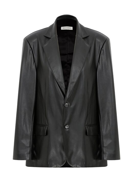 Boxy Deri Blazer Siyah 2