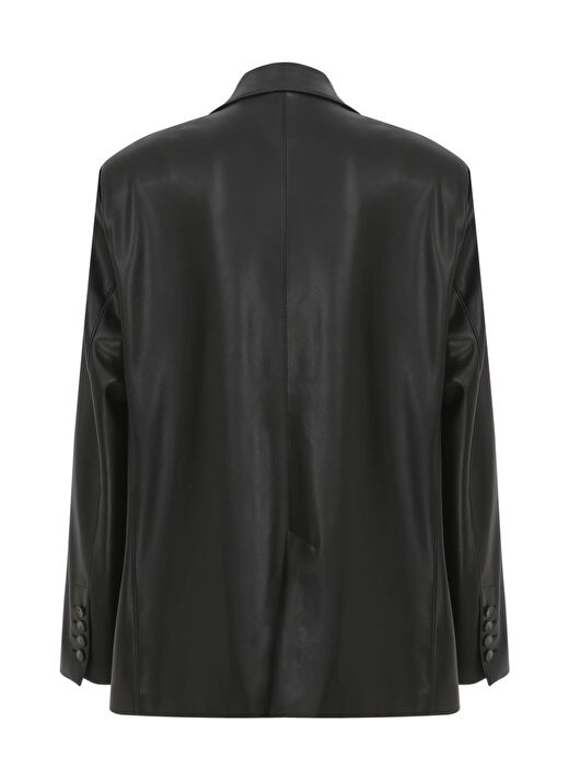 Boxy Deri Blazer Siyah 3
