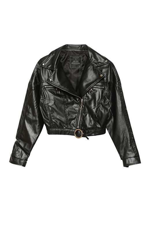 Biker Cepli Deri Ceket Siyah 4