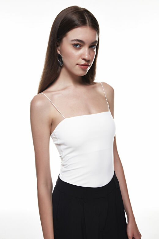 İnce Askılı Bodysuit Ekru 1