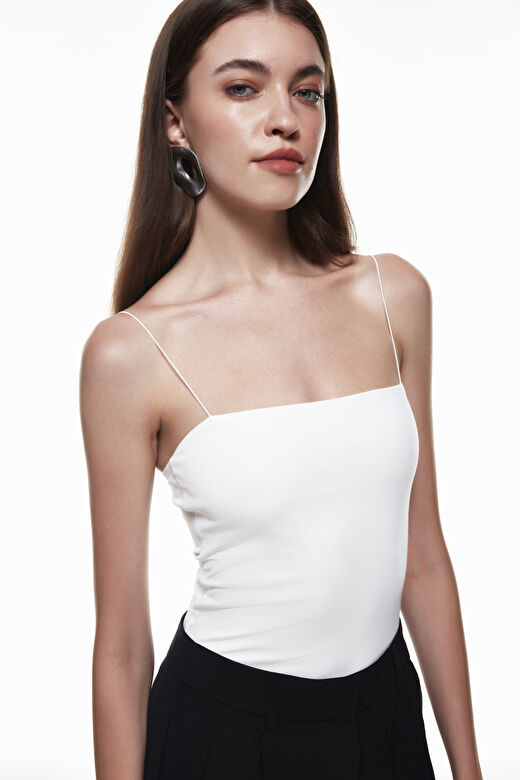 İnce Askılı Bodysuit Ekru 3