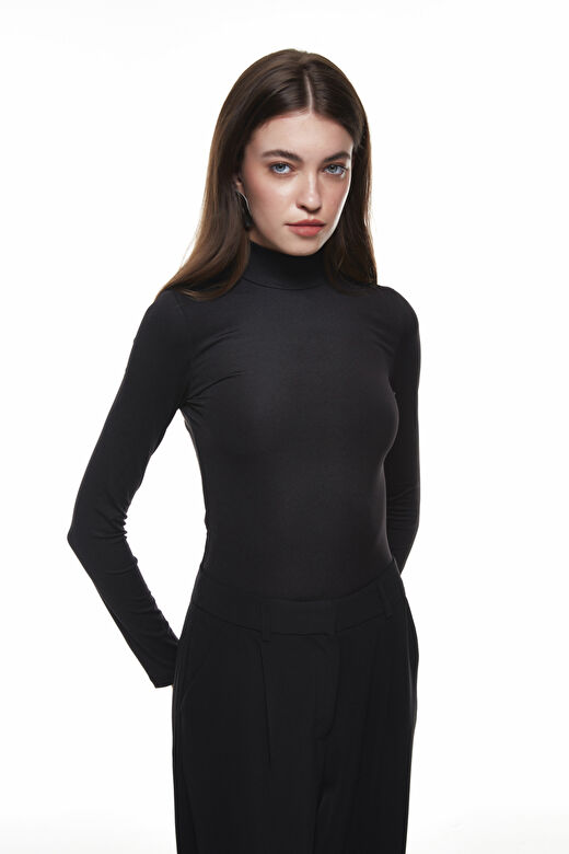 Balıkçı Yaka Bodysuit Siyah 4
