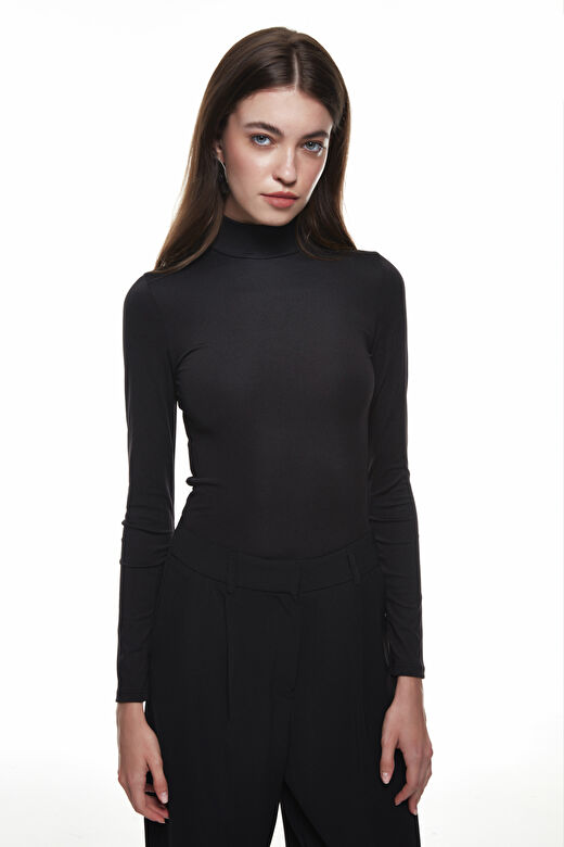 Balıkçı Yaka Bodysuit Siyah 2