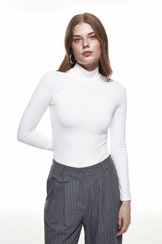 Balıkçı Yaka Bodysuit Ekru 3