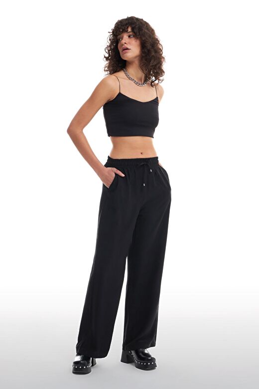 Beli Lastikli Bol Paça Pantolon Siyah 2
