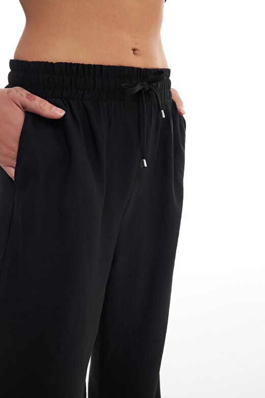 Beli Lastikli Bol Paça Pantolon Siyah 4