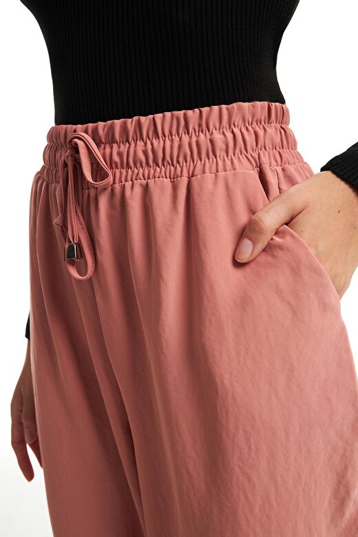 Beli Lastikli Bol Paça Pantolon Pudra 4