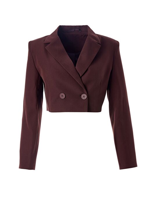 Kruvaze Crop Blazer Ceket Koyu Kahve 2