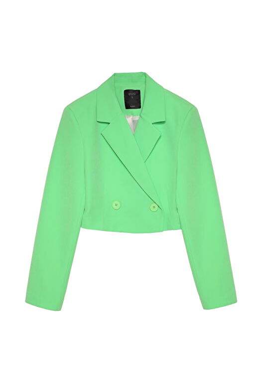 Kruvaze Crop Blazer Ceket Yeşil 2