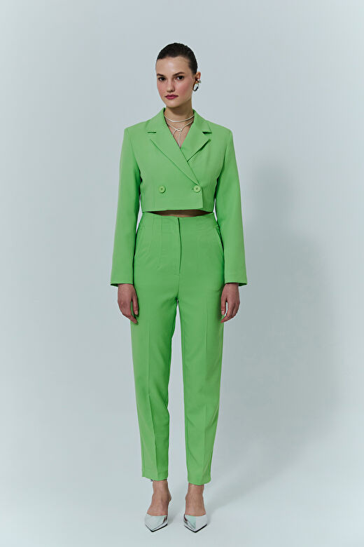 Kruvaze Crop Blazer Ceket Yeşil 3