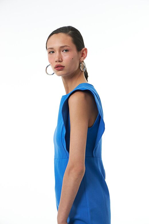Volanlı Gabardin Elbise Sax 3