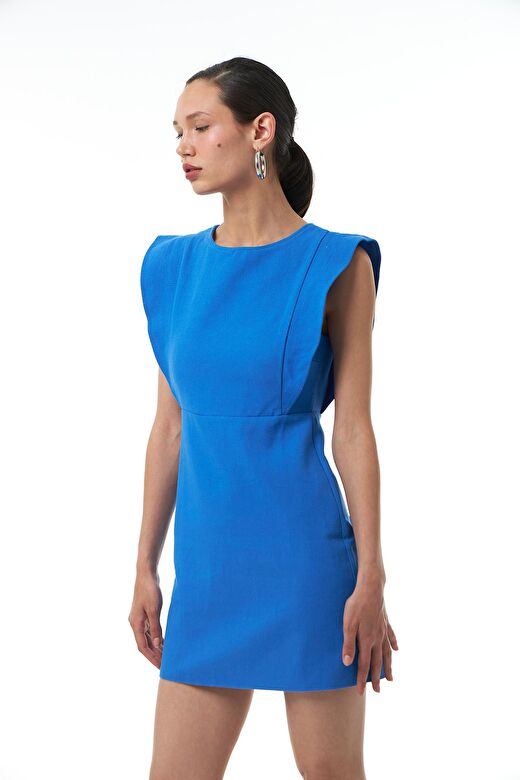 Volanlı Gabardin Elbise Sax 2