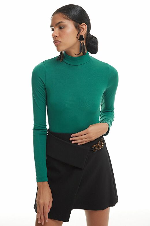 Balıkçı Yaka Bodysuit Koyu Yeşil 2