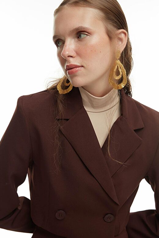 Kruvaze Crop Blazer Ceket Kahverengi 2